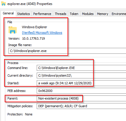 Explorer.exe properties.